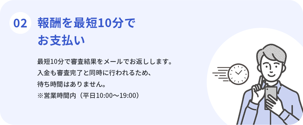 報酬を最短10分でお支払い