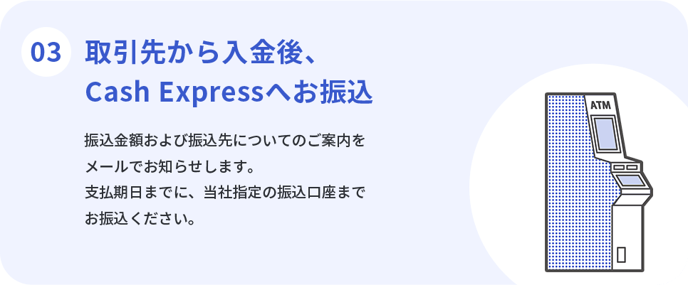 取引先から入金後、Cash Expressへお振込